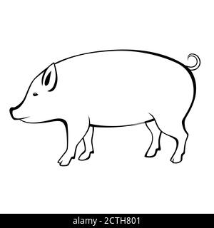 Pig schwarz weiß isoliert Illustration Vektor Stock Vektor