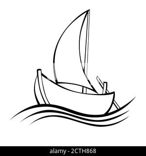 Segelboot schwarz weiß isoliert Objekt Illustration Vektor Stock Vektor