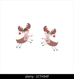 Niedliches kleines Rehkitz mit Geweih, Weihnachtsrentiere mit Weihnachts-Utensilien. Vektorgrafik Stock Vektor