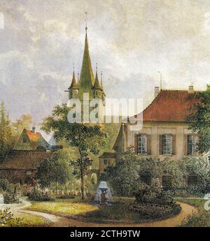 Peters Pieter Francis - Schwaigern Blick Vom Schlosspark Auf Schloss Und Stadtkirche - Holländische Schule - 19. Jahrhundert Stockfoto