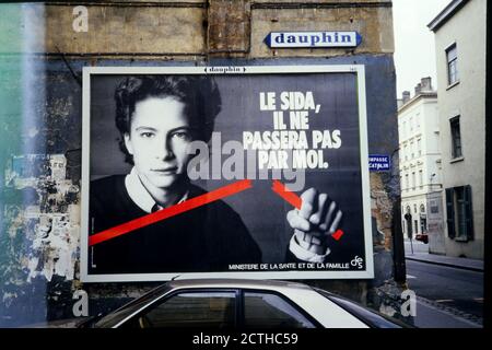 AIDS stoppt bei mir, AIDS-Sensibilisierungskampagne, Lyon, Frankreich, um 1987-88 Stockfoto