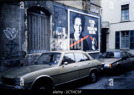 AIDS stoppt bei mir, AIDS-Sensibilisierungskampagne, Lyon, Frankreich, um 1987-88 Stockfoto