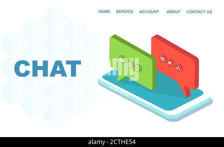 3D-Vektor der isometrischen Chat-Symbole und ein Smartphone Stock Vektor