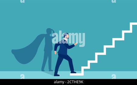 Vektor eines Superhelden Business-Mann Schritt auf Treppen steigen zum Erfolg Stock Vektor