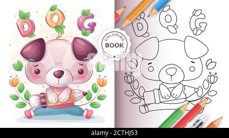 Hund mit Bleistift - zum ausmalen für Kinder und Kinder Stock Vektor