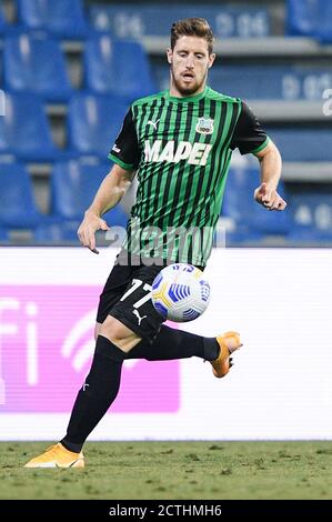 Reggio Emilia, Italien. September 2020. Georgios Kyriakopoulos von Sassuolowährend des Serie A-Spiels zwischen Sassuolo und Cagliari im Mapei Stadium, Reggio Emilia, Italien am 20. September 2020. Foto von Giuseppe Maffia. Kredit: UK Sports Pics Ltd/Alamy Live Nachrichten Stockfoto