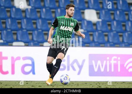 Reggio Emilia, Italien. September 2020. Georgios Kyriakopoulos von Sassuolowährend des Serie A-Spiels zwischen Sassuolo und Cagliari im Mapei Stadium, Reggio Emilia, Italien am 20. September 2020. Foto von Giuseppe Maffia. Kredit: UK Sports Pics Ltd/Alamy Live Nachrichten Stockfoto