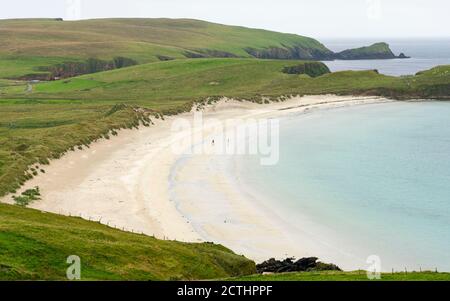 Blick auf Spiggie Beach auch Scousburgh Sands in Dunrossness, Shetland, Schottland, Großbritannien genannt Stockfoto