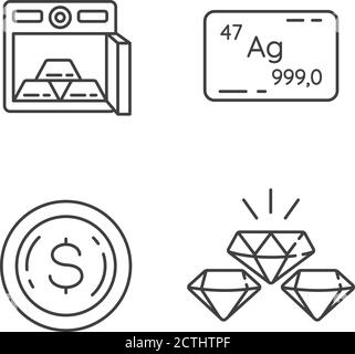 Edelmetalle Edelsteine lineare Symbole gesetzt Stock Vektor