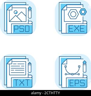Dateitypen blaue RGB-Farbsymbole eingestellt Stock Vektor
