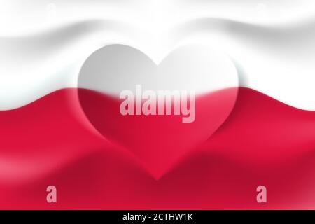 Polen mit Liebe. Polnische Nationalflagge mit herzförmigen Wellen. Hintergrund in den Farben der polnischen Flagge. Herzform, Vektorgrafik Stock Vektor