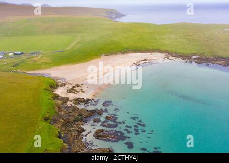 Blick auf Skaw Beach auf der Insel Unst auf Shetland, Schottland, Großbritannien Stockfoto