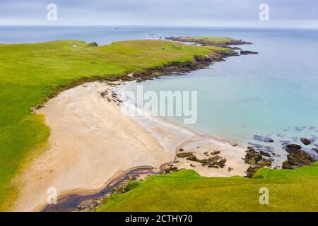 Blick auf Skaw Beach auf der Insel Unst auf Shetland, Schottland, Großbritannien Stockfoto