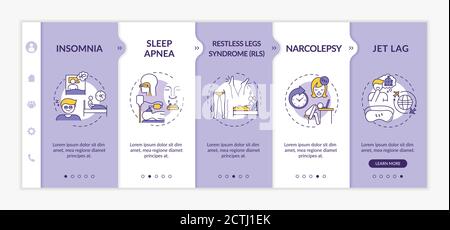 Insomnia Types Onboarding Vektor-Vorlage Stock Vektor