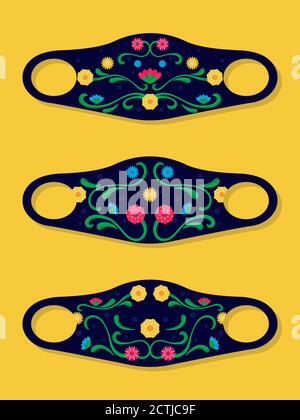Set von Designs Gesichtsmasken mit Blumen. Tag der Toten Stock Vektor