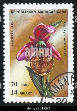 MADAGASKAR - UM 1993: Briefmarke gedruckt von Madagaskar, zeigt Blume, um 1993 Stockfoto