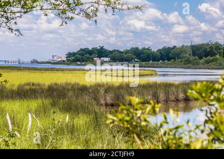 Eintritt zum Besucherzentrum in der Davis Bayou Gegend der Gulf Islands National Seashore in Ocean Springs, Mississippi Stockfoto