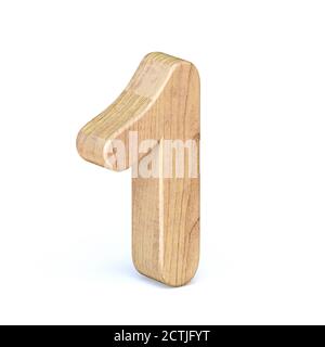 Abgerundete Holzschrift Nummer 1 EINE 3D-Darstellung isoliert Auf weißem Hintergrund Stockfoto
