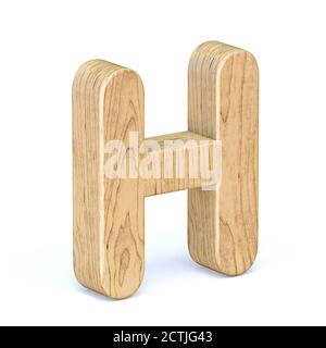 Abgerundete Holzschriftart Buchstabe H 3D Rendering Illustration isoliert auf Weißer Hintergrund Stockfoto