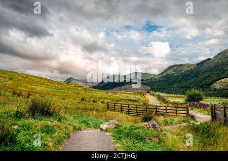 Achintee, Schottland. Hier ist der Ausgangspunkt für den 'Mountain Path', die beliebteste Route auf den Ben Nevis. Stockfoto