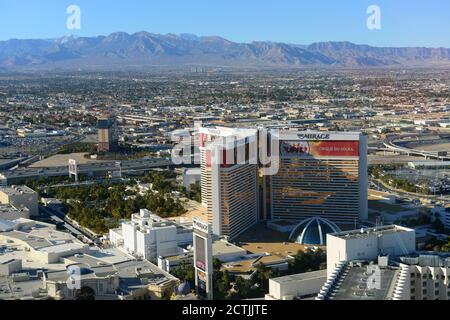 The Mirage Resort and Casino on Las Vegas Strip Luftaufnahme vom High Roller in Las Vegas, Nevada, USA. Stockfoto