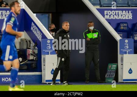 LEICESTER, ENGLAND. 23. SEPTEMBER 2020 Leicester City Manager Brendan Rodgers während des Carabao Cup Spiels zwischen Leicester City und Arsenal im King Power Stadium, Leicester am Mittwoch, 23. September 2020. (Kredit: Leila Coker, MI News) Kredit: MI Nachrichten & Sport /Alamy Live Nachrichten Stockfoto