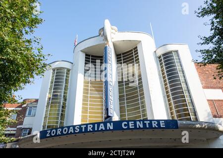 Art Deco Zoroastrian Centre Gebäude, Alexandra Avenue, Rayners Lane, London Borough of Harrow, Greater London, England, Vereinigtes Königreich Stockfoto