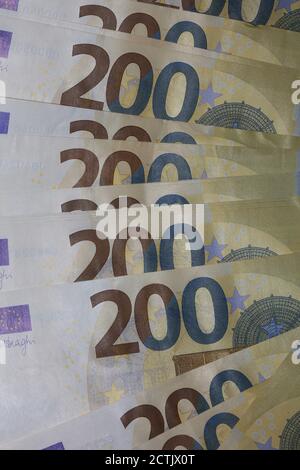 Essen, Deutschland Donnerstag 23 September 2020 Geld Nahaufnahme 200 Euro moderner hochwertiger Druck Stockfoto