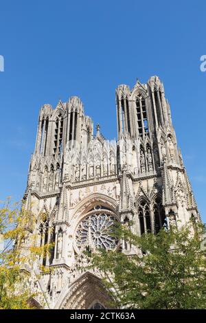 Frankreich, Marne, Reims, Fassade der Kathedrale von Reims Stockfoto