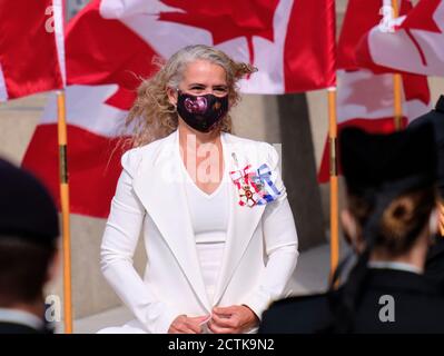 Ottawa, Kanada. September 23rd, 2020. Die kanadische Generalgouverneurin Julie Payette kommt zur Thronrede im kanadischen Senat an. Stockfoto