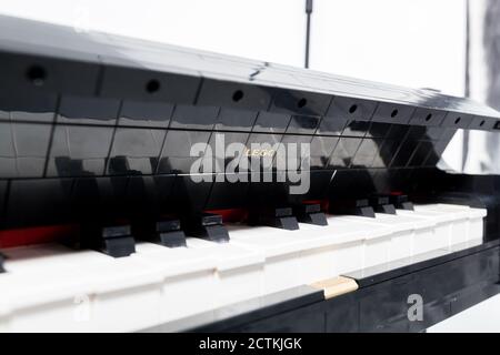 Das LEGO Piano Modell, das zur Ideas Series mit der Seriennummer 21323 gehört, wird am 1. August 2020 angezeigt. Das Modell, das sich aus über zusammensetzt Stockfoto