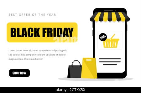 Black Friday Verkaufsposter. Werbebanner für Rabatt-Events. Vorlage für Landing-Page. Vektorgrafik. Stock Vektor