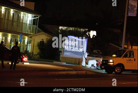 San Clemente, Kalifornien, USA. September 2020. Ein Schwarzer wurde am Mittwoch vor dem Hotel Maramar in San Clemente erschossen. Sgt. Dennis Breckner sagte, dass ein Kampf stattgefunden habe und der Mann griff nach der Waffe eines Abgeordneten, bevor er zweimal erschossen wurde. Eine Untersuchung wird durchgeführt. Quelle: Katrina Kochneva/ZUMA Wire/Alamy Live News Stockfoto