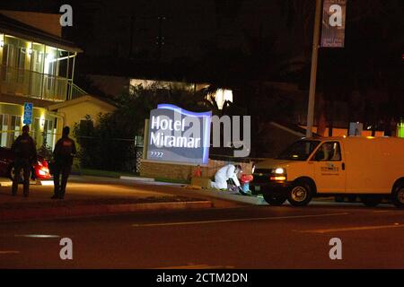 San Clemente, Kalifornien, USA. September 2020. Ein Schwarzer wurde am Mittwoch vor dem Hotel Maramar in San Clemente erschossen. Sgt. Dennis Breckner sagte, dass ein Kampf stattgefunden habe und der Mann griff nach der Waffe eines Abgeordneten, bevor er zweimal erschossen wurde. Eine Untersuchung wird durchgeführt. Quelle: Katrina Kochneva/ZUMA Wire/Alamy Live News Stockfoto