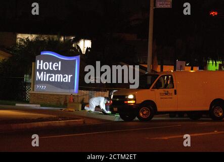 San Clemente, Kalifornien, USA. September 2020. Ein Schwarzer wurde am Mittwoch vor dem Hotel Maramar in San Clemente erschossen. Sgt. Dennis Breckner sagte, dass ein Kampf stattgefunden habe und der Mann griff nach der Waffe eines Abgeordneten, bevor er zweimal erschossen wurde. Eine Untersuchung wird durchgeführt. Quelle: Katrina Kochneva/ZUMA Wire/Alamy Live News Stockfoto