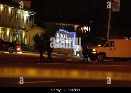 San Clemente, Kalifornien, USA. September 2020. Ein Schwarzer wurde am Mittwoch vor dem Hotel Maramar in San Clemente erschossen. Sgt. Dennis Breckner sagte, dass ein Kampf stattgefunden habe und der Mann griff nach der Waffe eines Abgeordneten, bevor er zweimal erschossen wurde. Eine Untersuchung wird durchgeführt. Quelle: Katrina Kochneva/ZUMA Wire/Alamy Live News Stockfoto