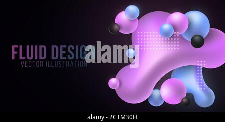 Lumineszierende flüssige violette und blaue Formen auf dunklem Hintergrund. Fluid Gradient Formen Konzept. Futuristisch stilvoller Hintergrund. Vektorgrafik. EPS Stock Vektor