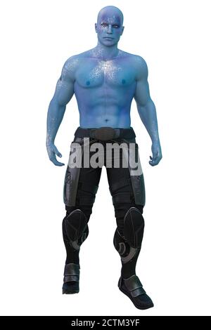 SciFi Alien man mit blauer Haut, 3D-Illustration, 3D-Rendering Stockfoto