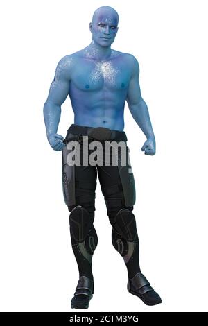 SciFi Alien man mit blauer Haut, 3D-Illustration, 3D-Rendering Stockfoto