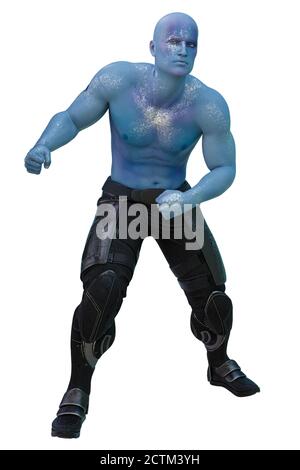 SciFi Alien man mit blauer Haut, 3D-Illustration, 3D-Rendering Stockfoto