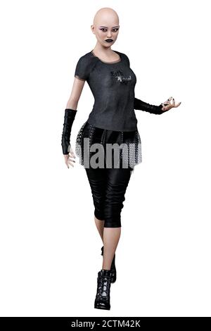 Teen Witch, Urban Fantasy Goth Academy Asian Teen, 3D-Rendering, 3D-Illustration Stockfoto