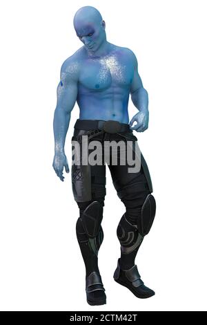 SciFi Alien man mit blauer Haut, 3D-Illustration, 3D-Rendering Stockfoto