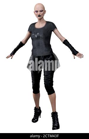 Teen Witch, Urban Fantasy Goth Academy Asian Teen, 3D-Rendering, 3D-Illustration Stockfoto