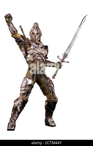 Medieval Fantasy Kaukasischer gepanzerte Mann, 3D-Illustration, 3D-Rendering Stockfoto