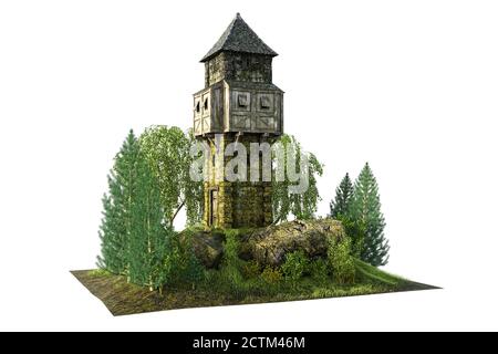 Medieval Fantasy Watchtower, 3D-Illustration, 3D-Rendering Stockfoto