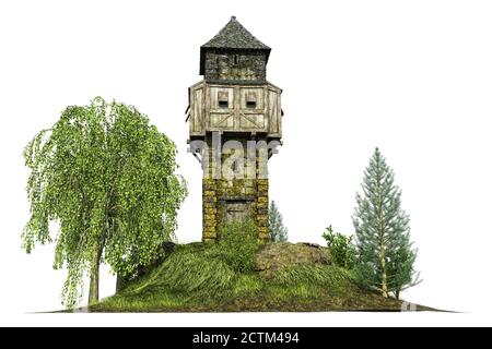 Medieval Fantasy Watchtower, 3D-Illustration, 3D-Rendering Stockfoto