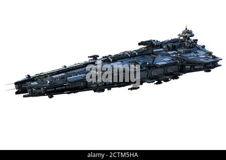 Raumschiff außen auf einem isolierten weißen Hintergrund, 3D-Illustration, 3D-Rendering Stockfoto