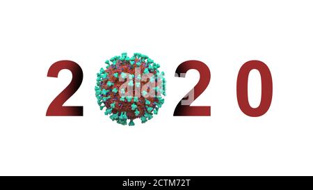 COVID-19 Coronavirus Pandemie Jahr 2020 Text - Datum der Virusepidemie Grafik - 3D-Illustration Stockfoto