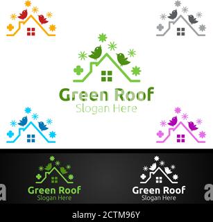 Green Roofing Logo für Property Roof Real Estate oder Handyman Architekturdesign Stock Vektor