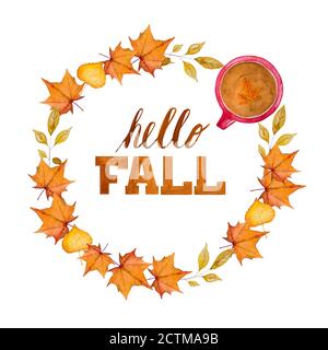 Hallo Fall. Inschrift auf dem Hintergrund eines Kranzes Stockfoto